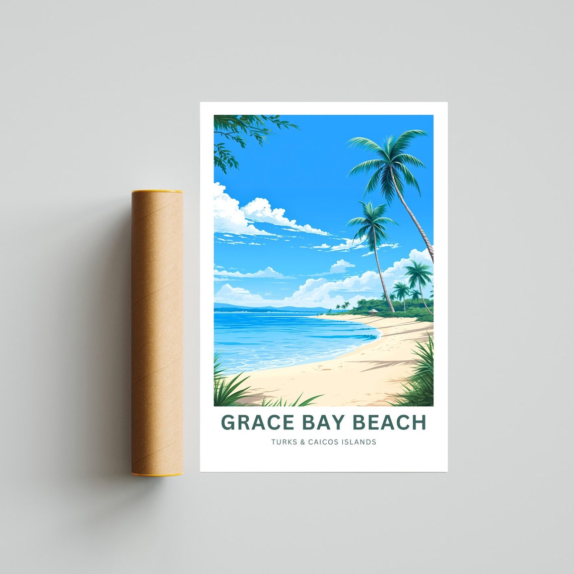 Grace Bay Beach Turks Caicos Palms Shore Ocean Travel Poster - Image 4
