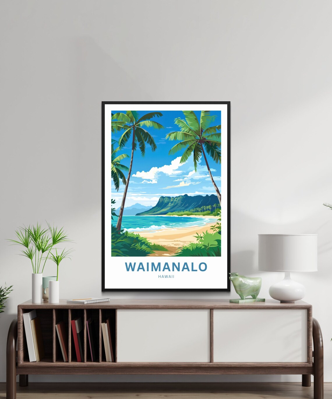 Waimanalo Hawaii Palm Beach Turquoise Bay Mountain View Art Poster - Image 3