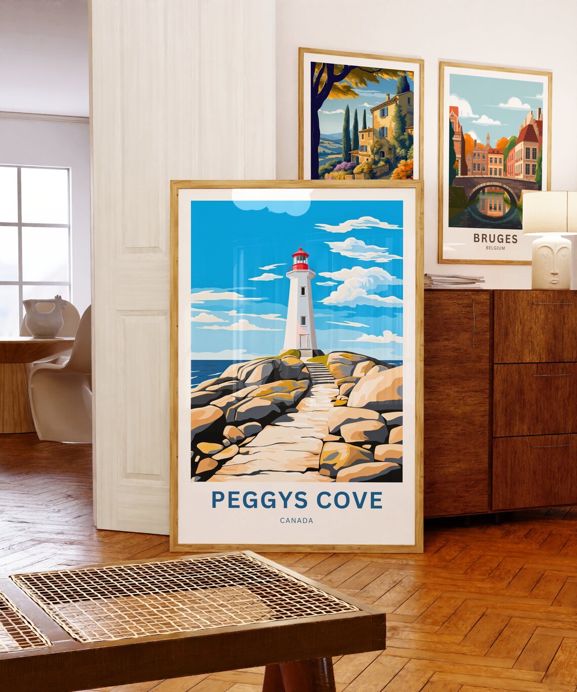 Peggys Cove Lighthouse Rocky Shore Travel Illustration Poster - Image 5