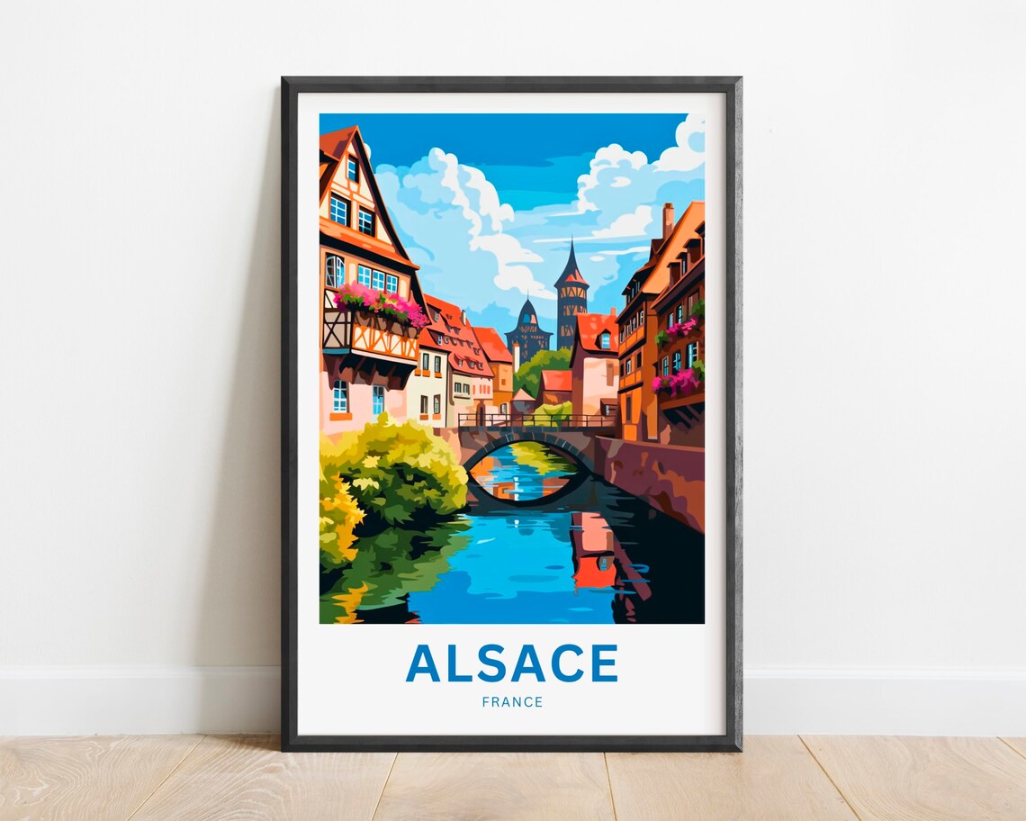Alsace France Canal Half Timbered Houses Vintage Travel Poster