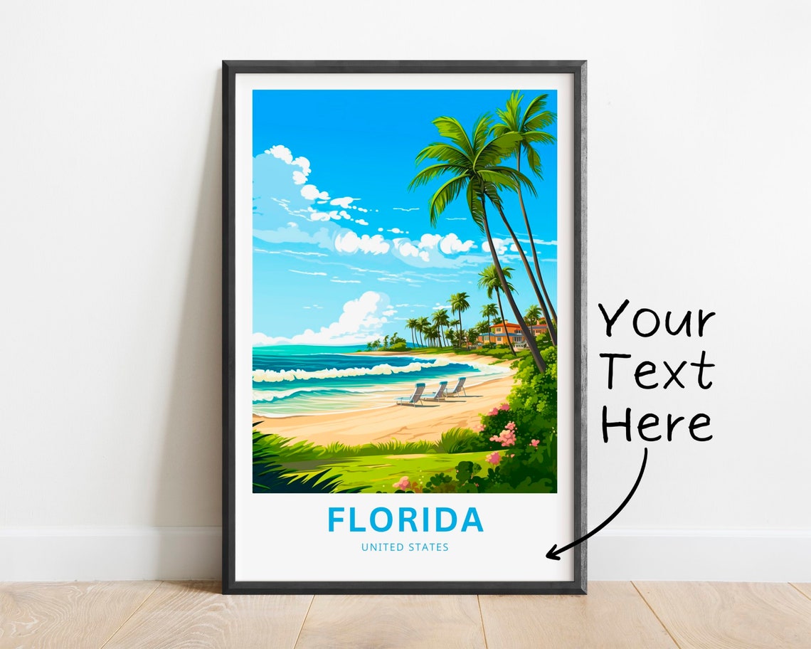Florida Beach Palm Loungers Tropical Personalized Travel Poster