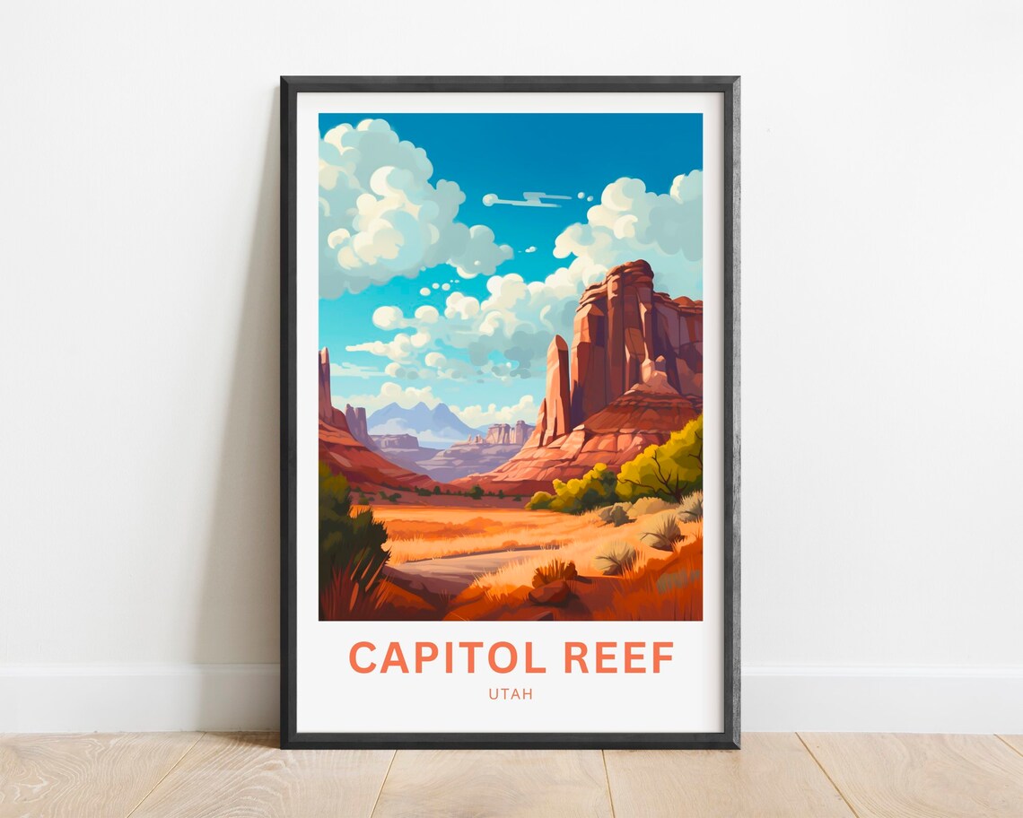 Capitol Reef Utah Red Rock Cliffs Golden Desert Travel Poster