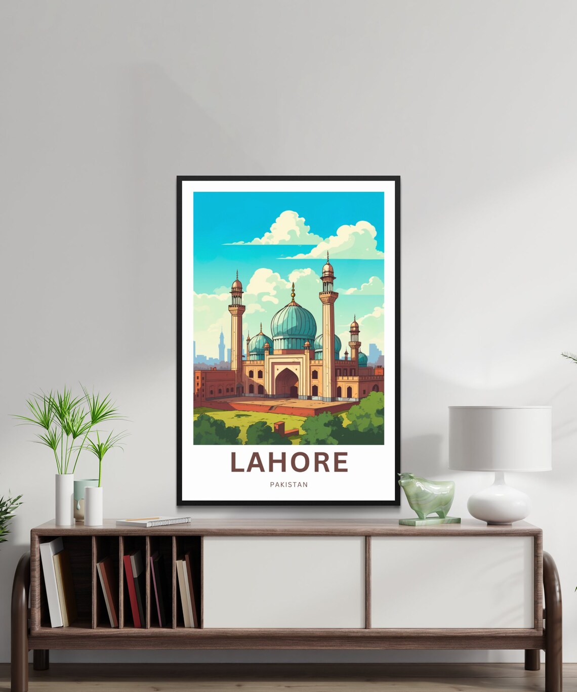 Lahore Pakistan Travel Poster Badshahi Mosque Domes Minarets Art - Image 2