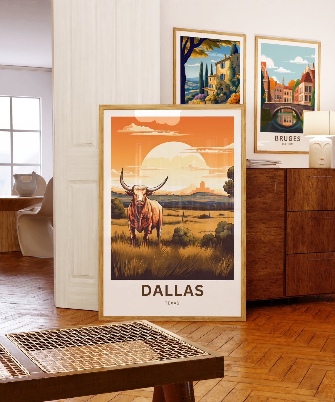 Dallas Texas Texas Longhorn Prairie Sunset Scene Travel Poster - Image 5