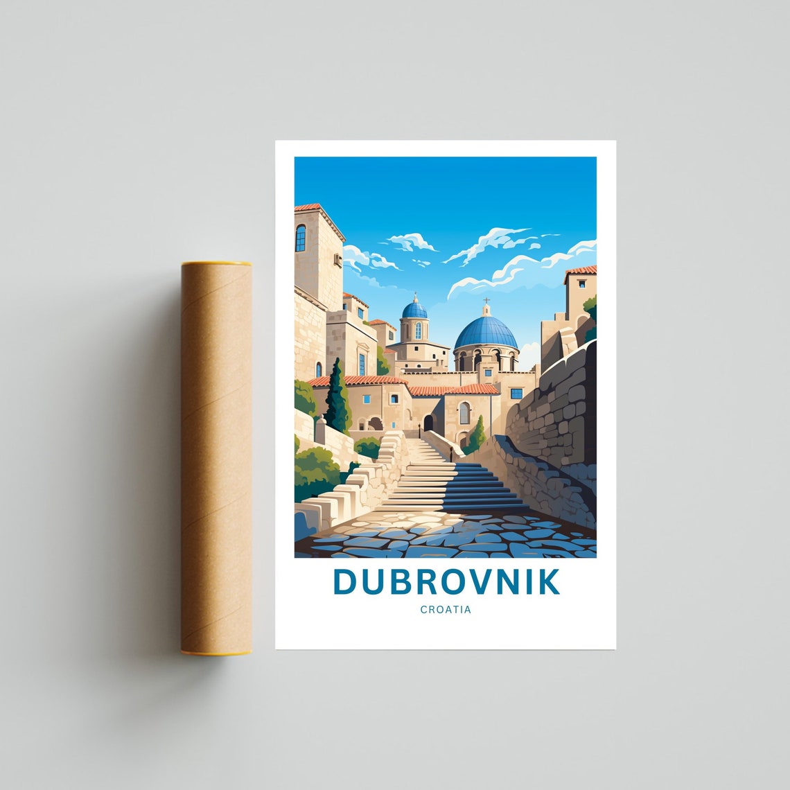 Personalized Dubrovnik Croatia Old Town Steps Dome Custom Poster - Image 4