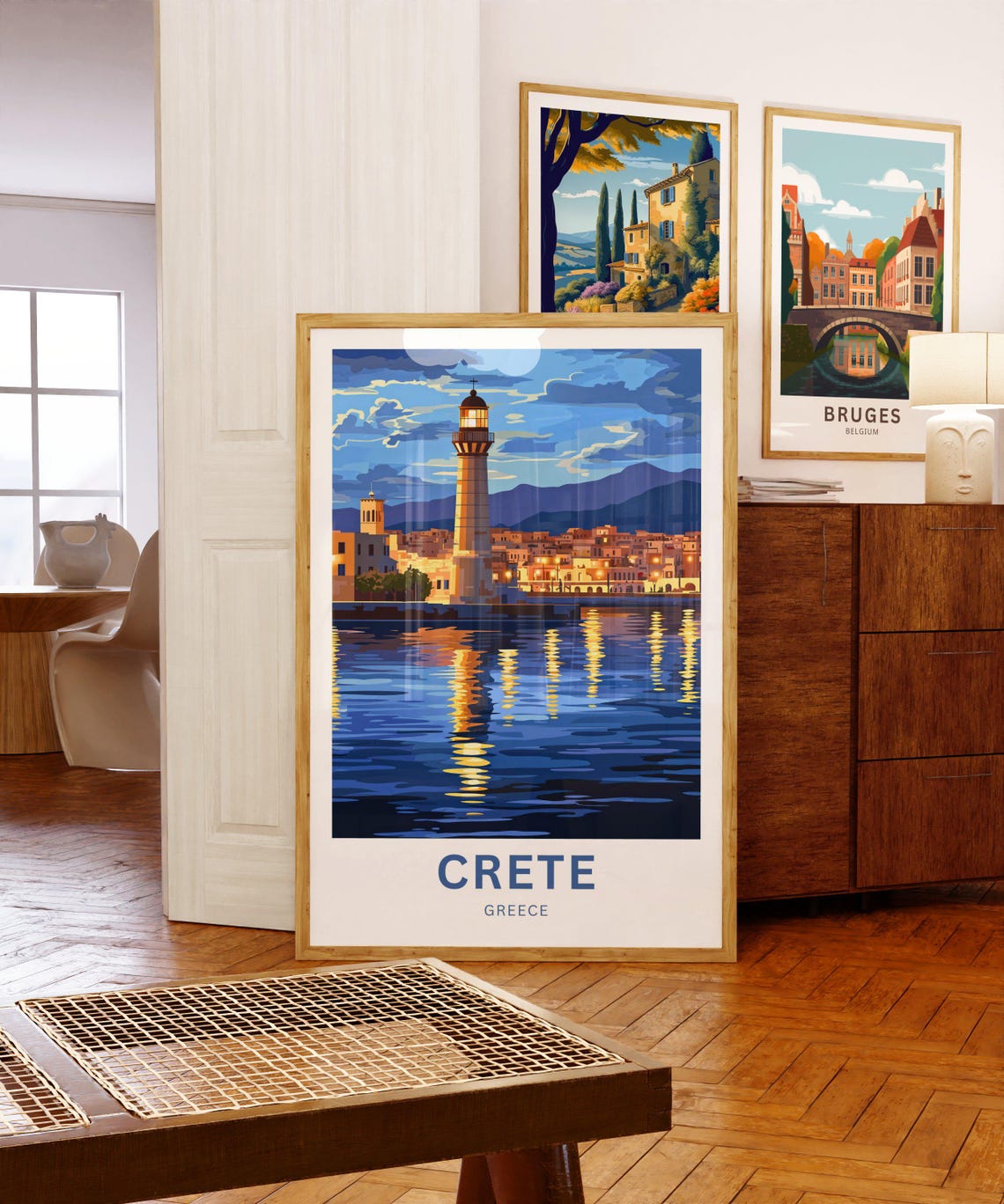 Crete Greece Harbor Lighthouse Golden Evening Water Serene Poster - Image 5