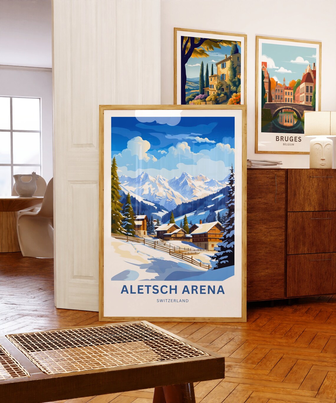 Aletsch Arena Switzerland Snowy Alpine Village Ski Art Poster - Image 5