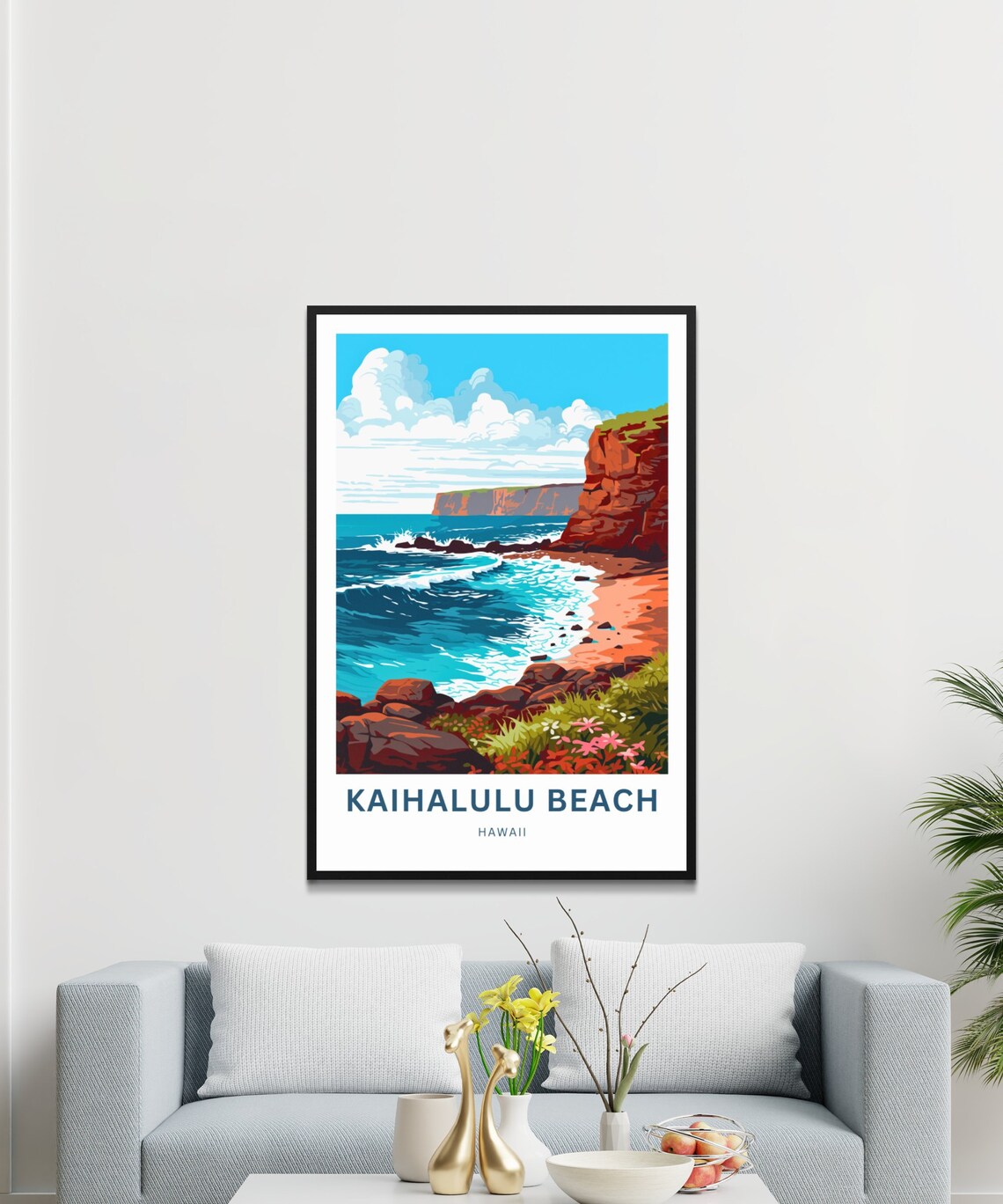 Kaihalulu Beach Hawaii Red Sand Beach Waves Crashing Travel Poster Art - Image 3