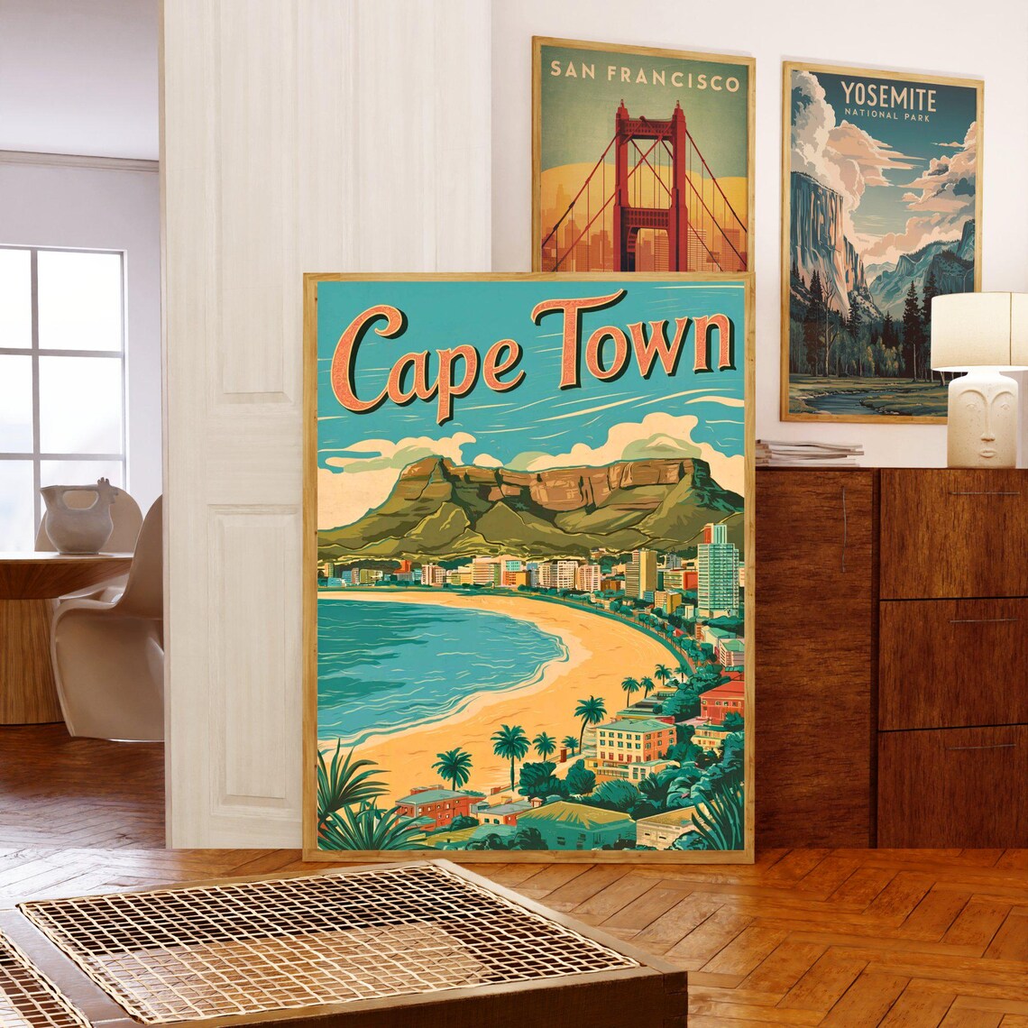 Cape Town South Africa Table Mountain Sunny Vintage Beach Poster - Image 5