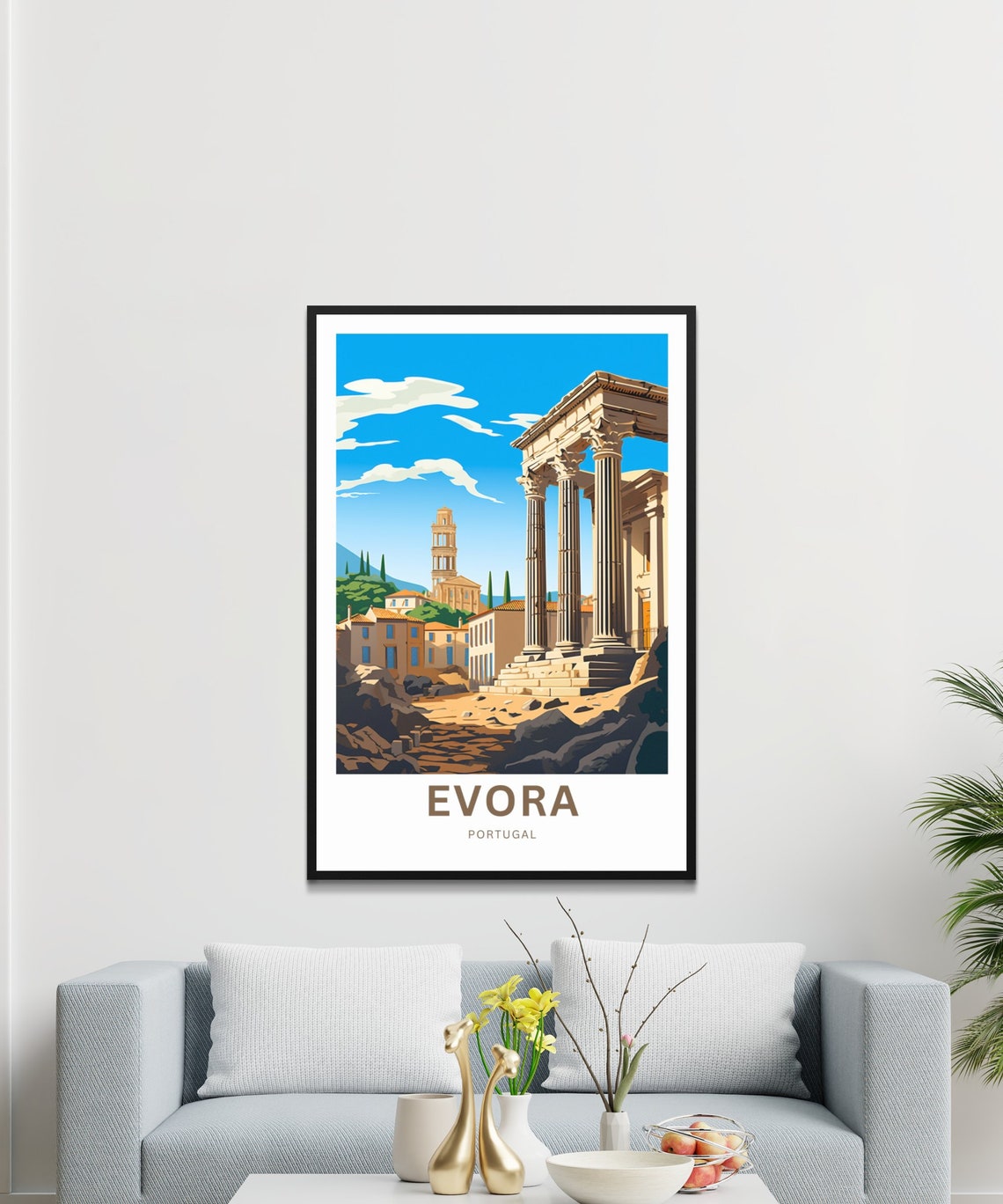 Evora Portugal Ancient Roman Temple Ruins Old Town Scene Poster - Image 3