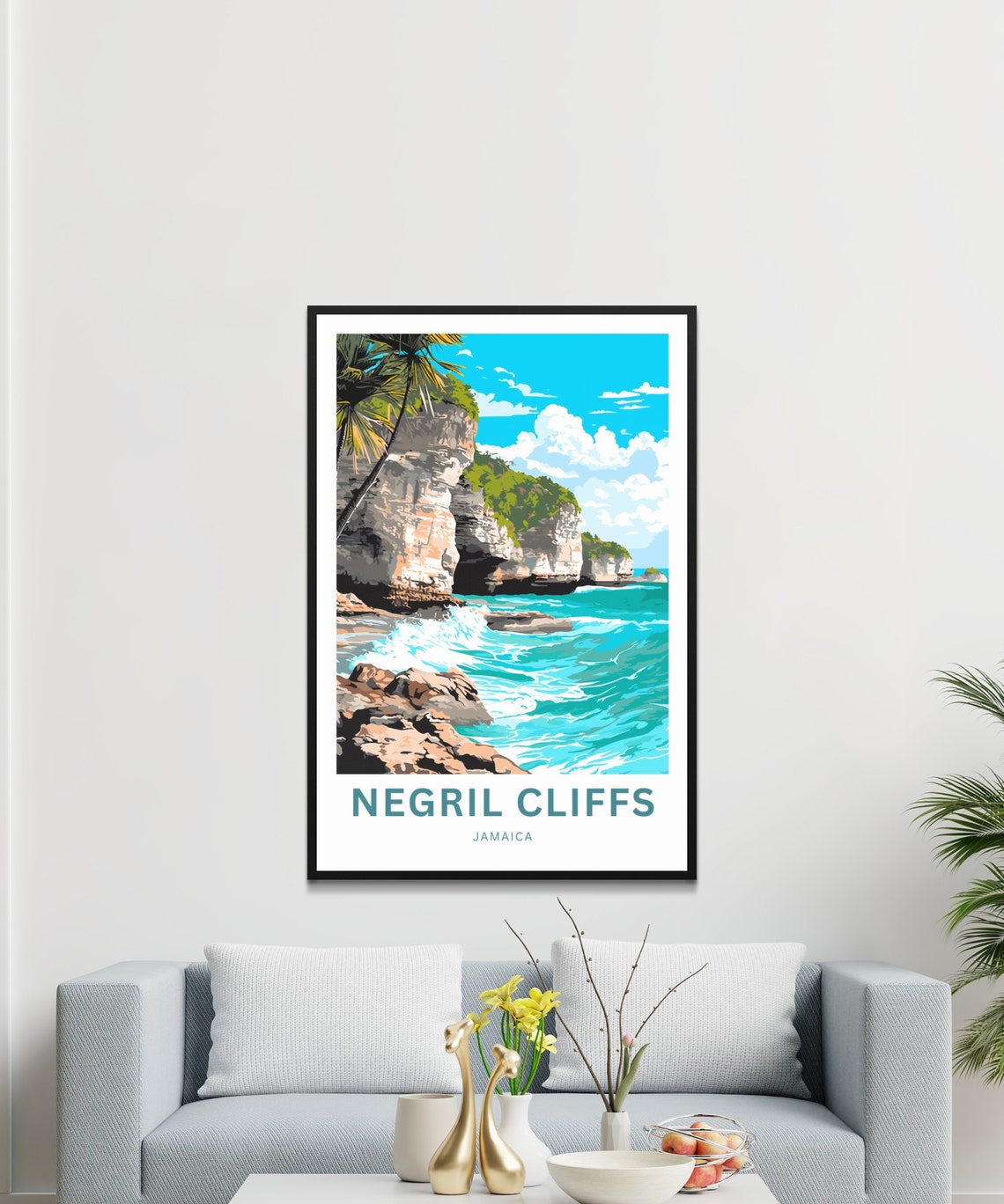 Negril Cliffs Jamaica Rocky Cliffs Turquoise Sea Travel Poster - Image 3