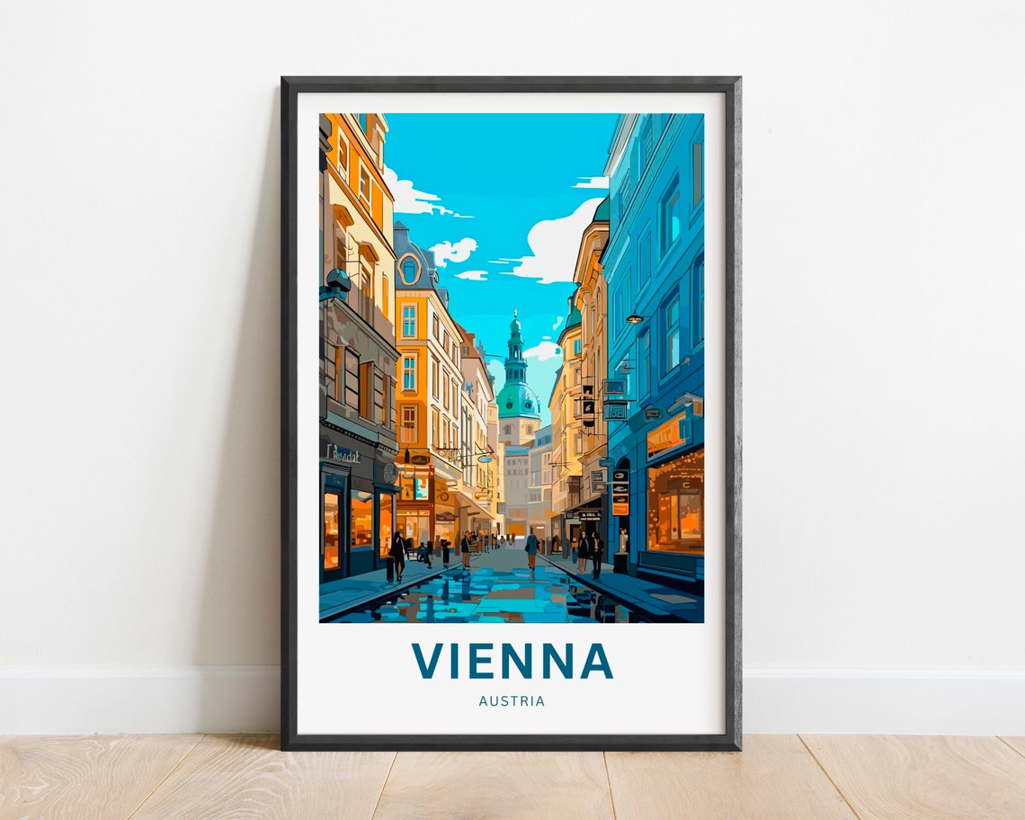 Vienna Austria Old Town Shopping Street Twilight Scene Poster
