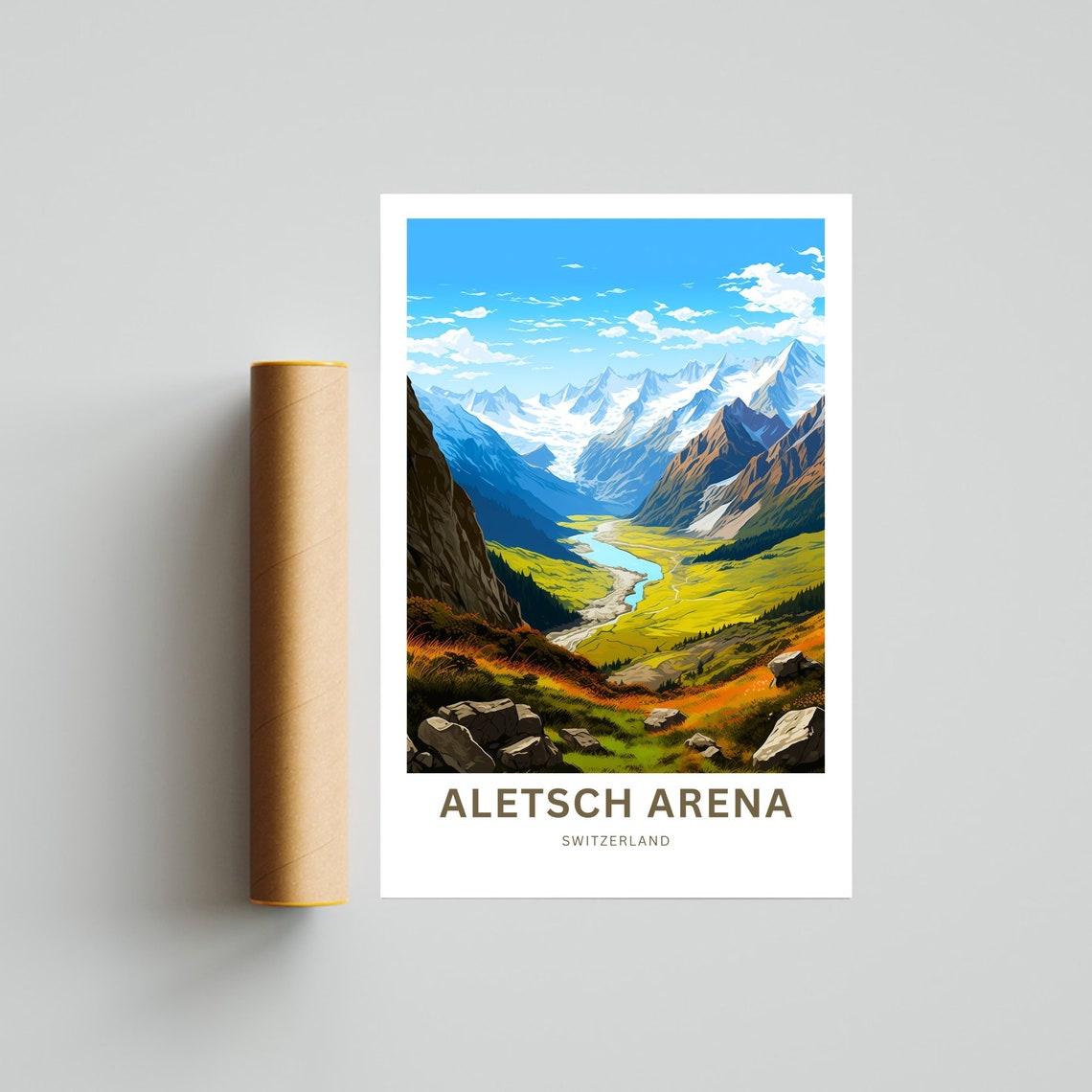 Aletsch Arena Switzerland Glacier Valley Mountain View Travel Poster - Image 4