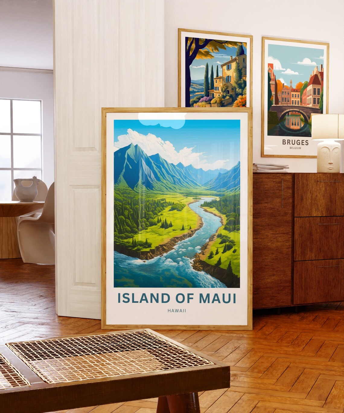 Island of Maui Hawaii Winding River Green Valley Travel Poster - Image 5