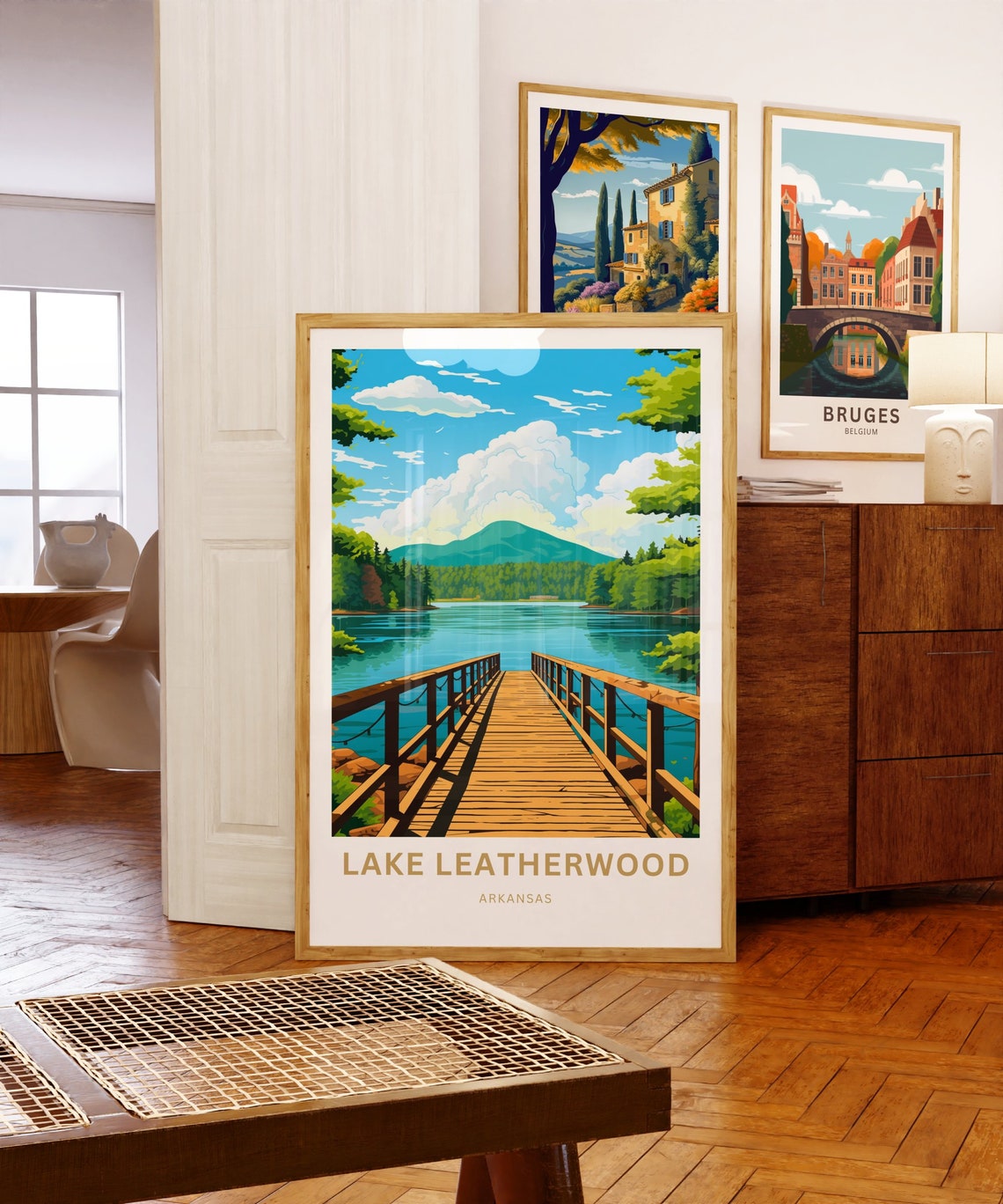 Lake Leatherwood Arkansas Wooden Pier Custom Text Personalized Poster - Image 5