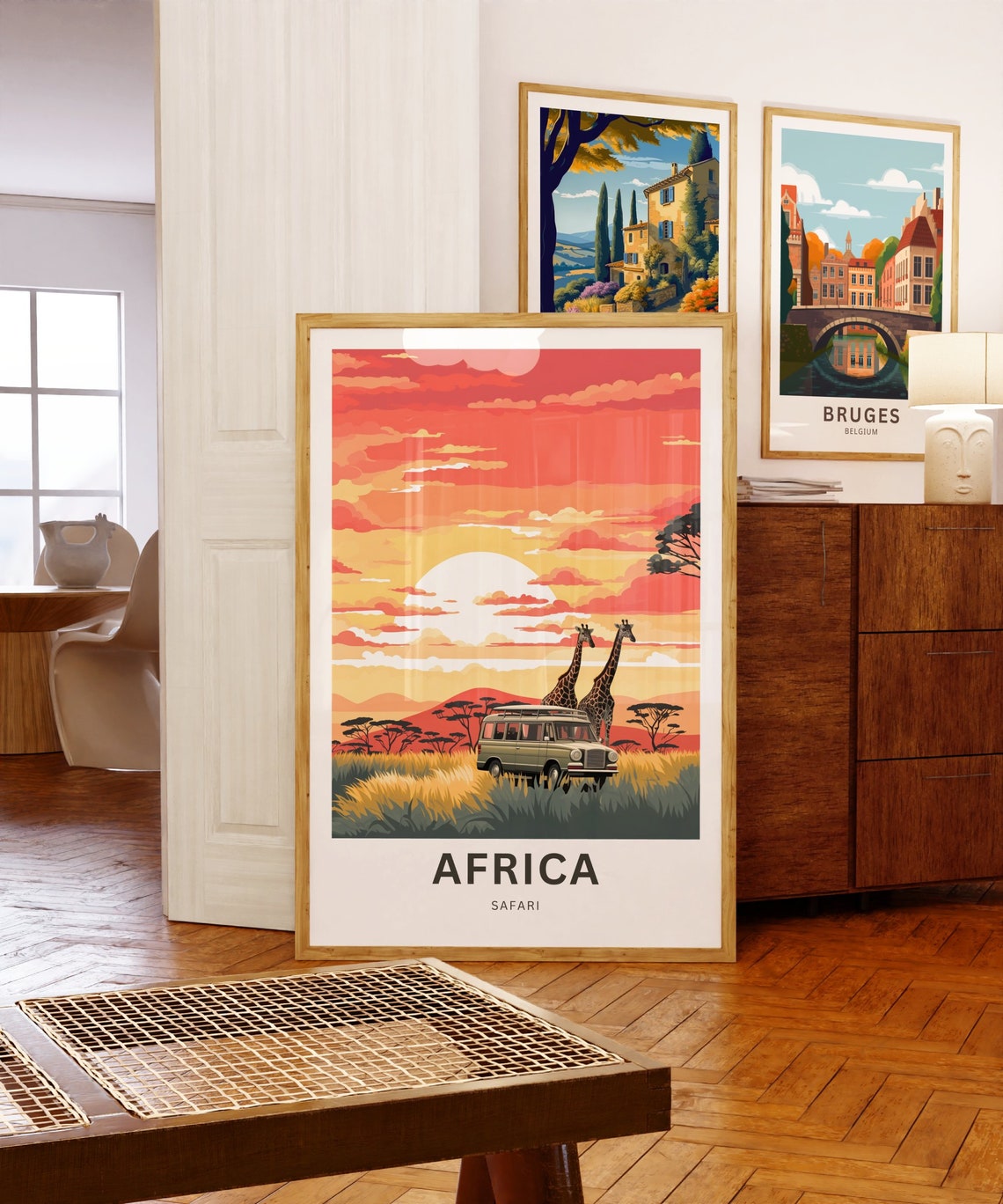 Personalized Africa Safari Sunset Poster with Two Giraffes Art - Image 5
