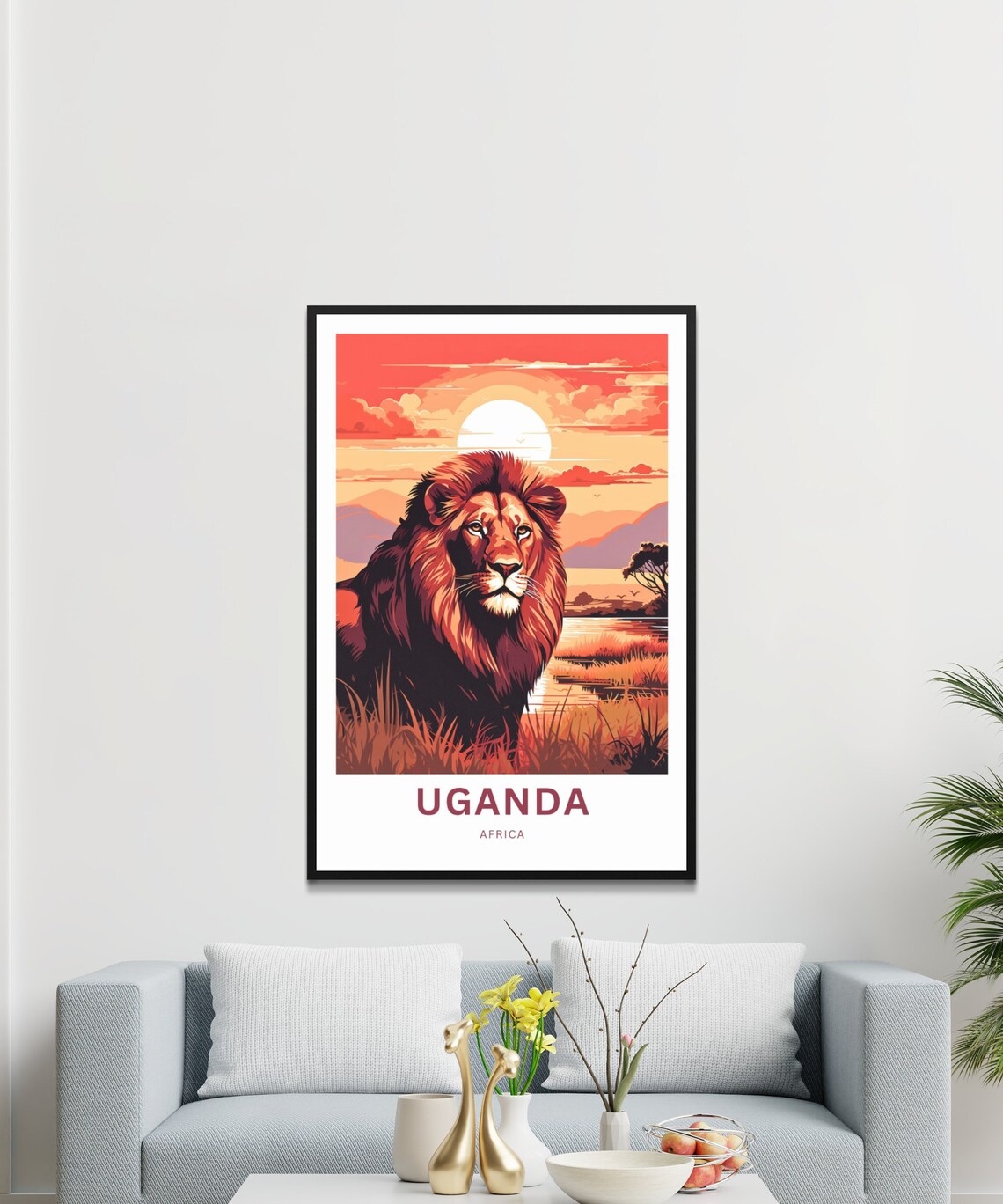 Uganda Africa Travel Poster Majestic Lion Portrait Sunset Wildlife - Image 3