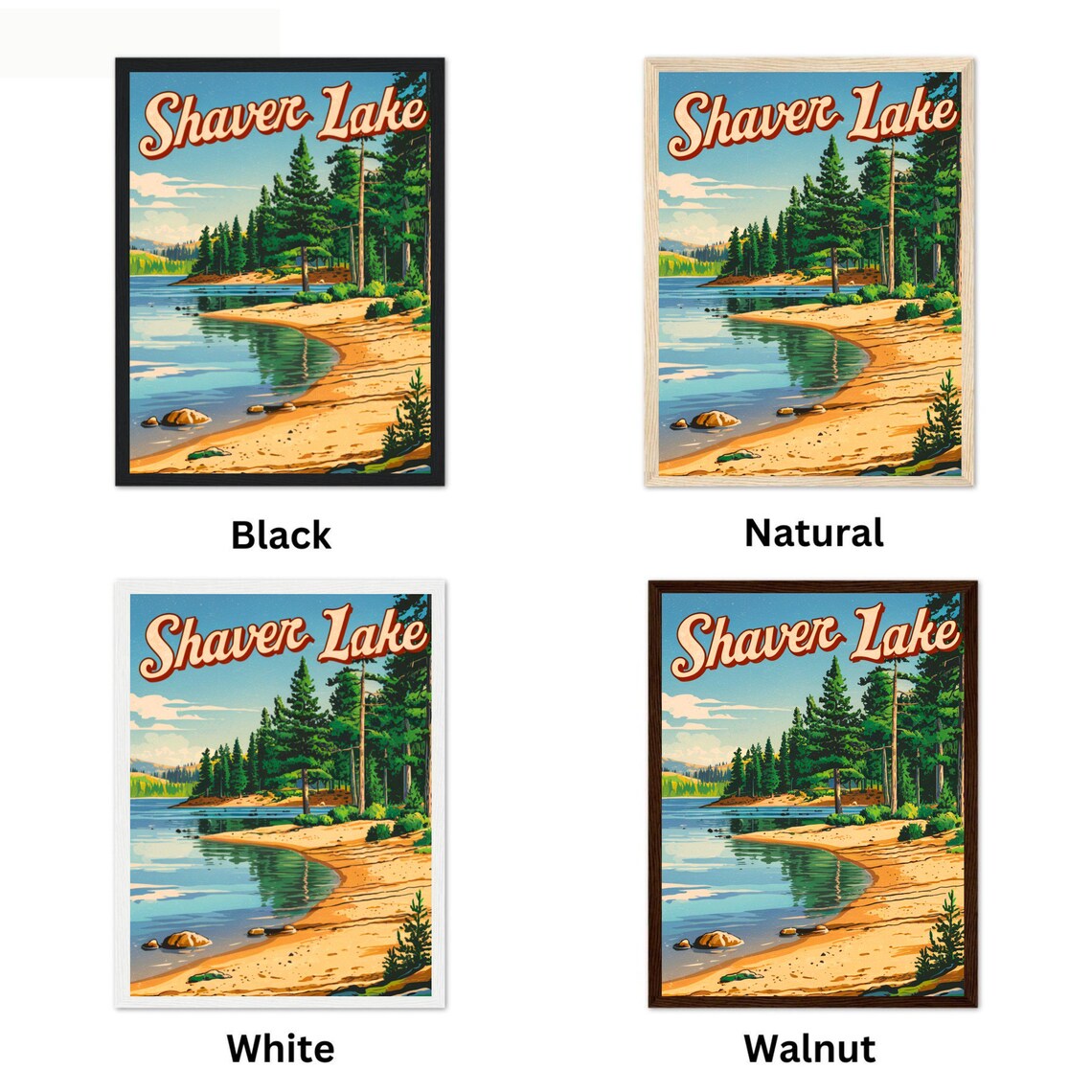 Shaver Lake California Vintage Travel Poster Pine Beach Shoreline View - Image 4