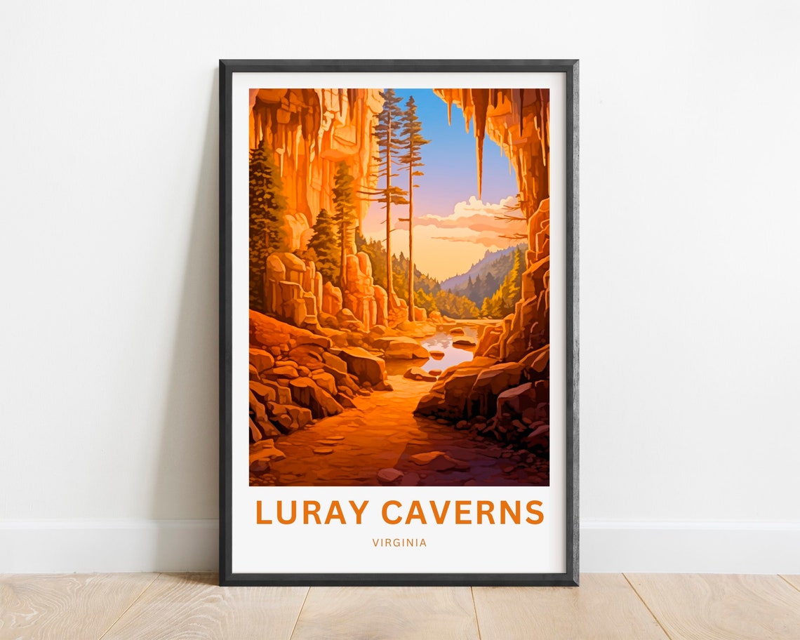 Luray Caverns Virginia Orange Cave Rock Formations Travel Poster