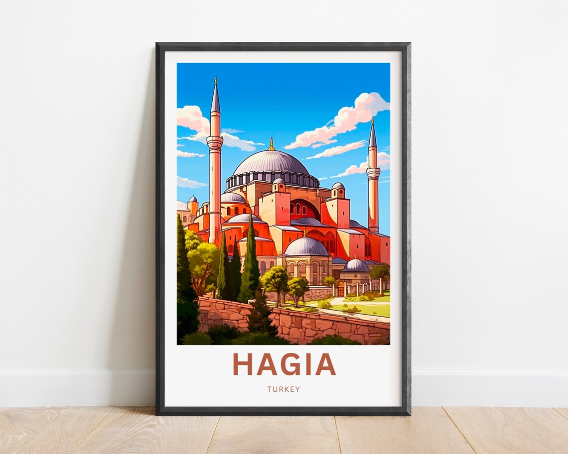 Hagia Sophia Turkey Travel Poster Historic Mosque Dome Minarets Art