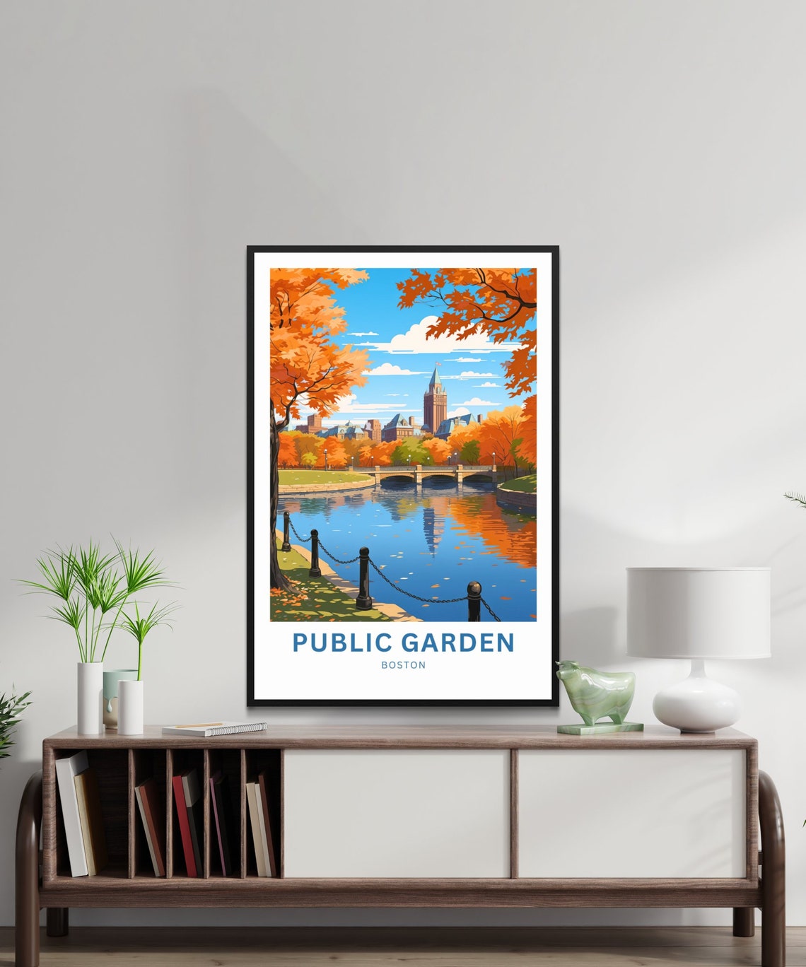 Boston Public Garden Lagoon Bridge Autumn Foliage Scenic Poster - Image 3
