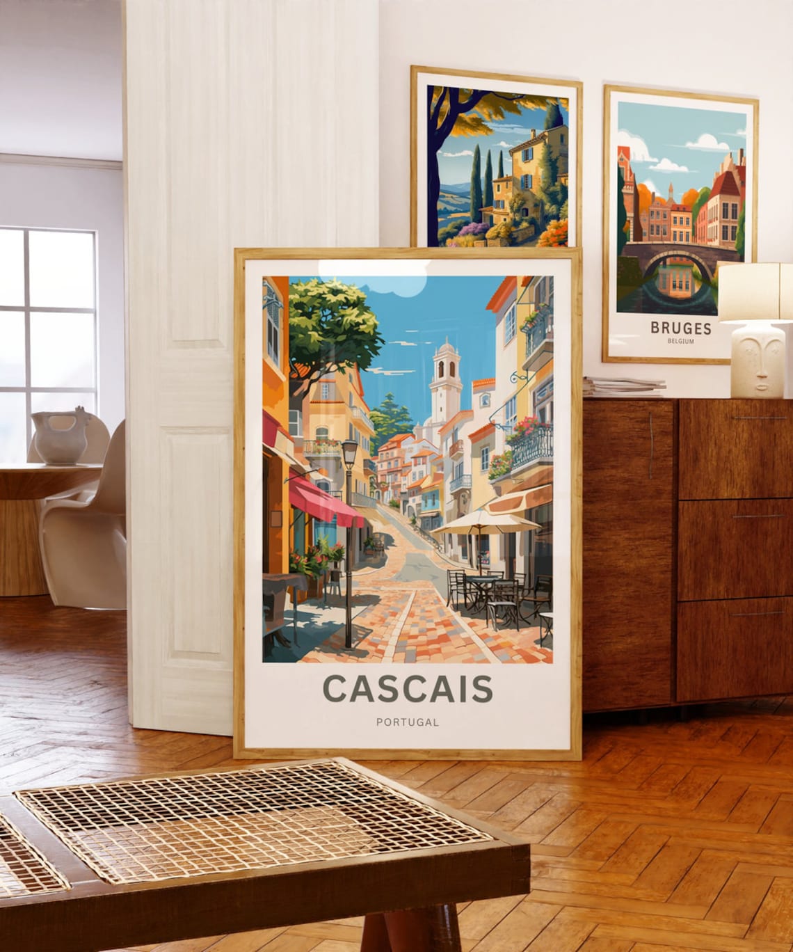Cascais Portugal Old Town Street Cafe Church Tower Travel Poster - Image 5