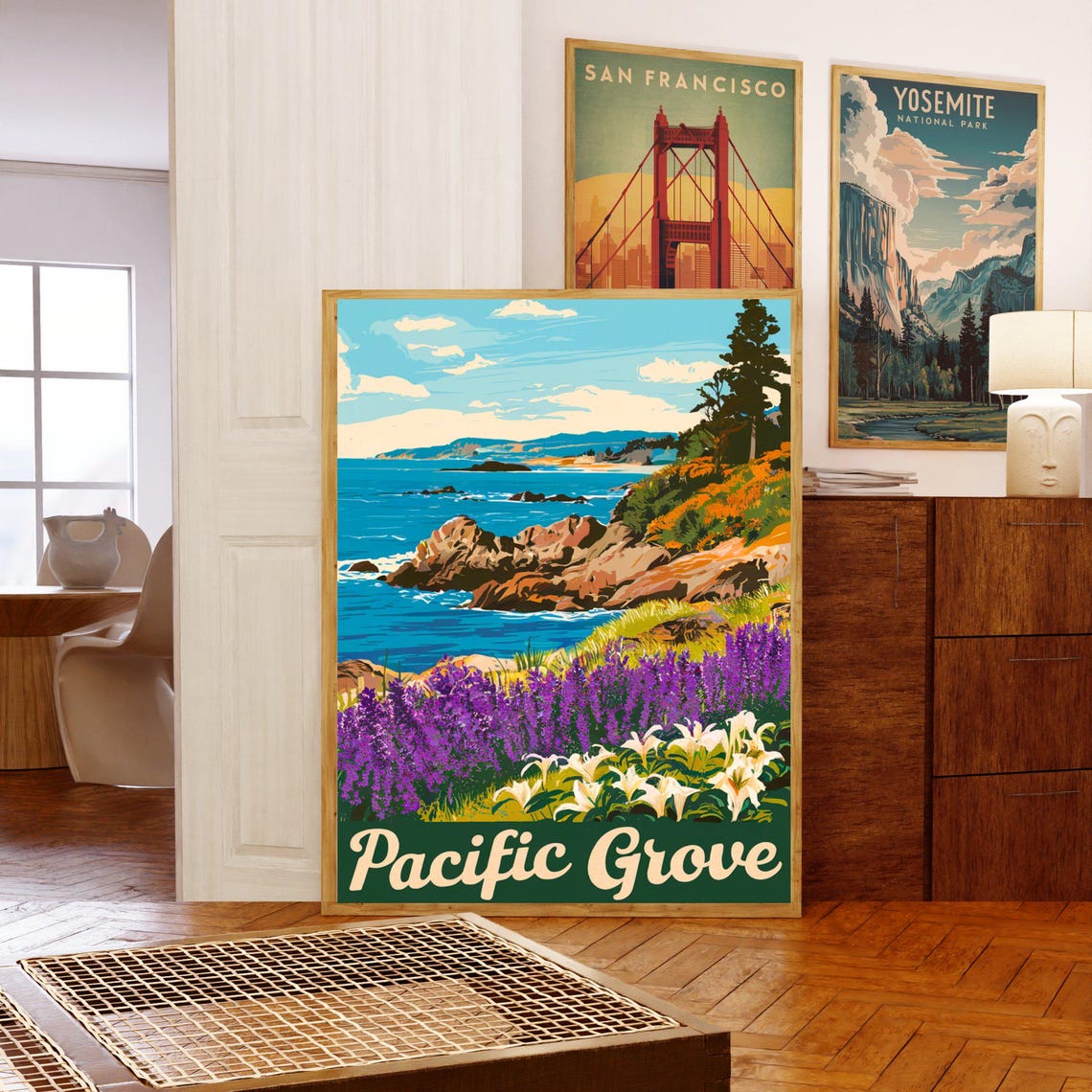 Pacific Grove California Rocky Coast Wildflowers Vintage Poster - Image 5