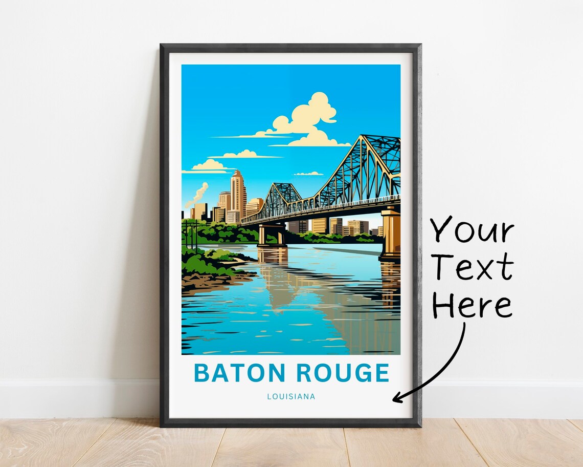 Personalized Baton Rouge Louisiana Bridge Skyline Travel Poster