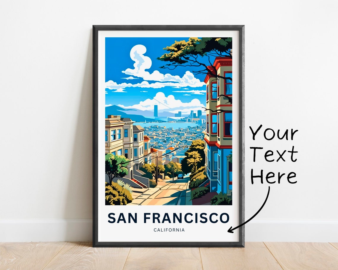 San Francisco Victorian Hill Street Bay View Personalized Poster