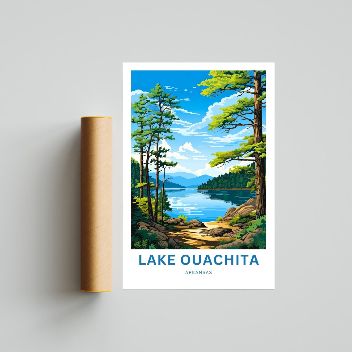 Lake Ouachita Arkansas Pine Lake Scene Custom Text Travel Poster Art - Image 4