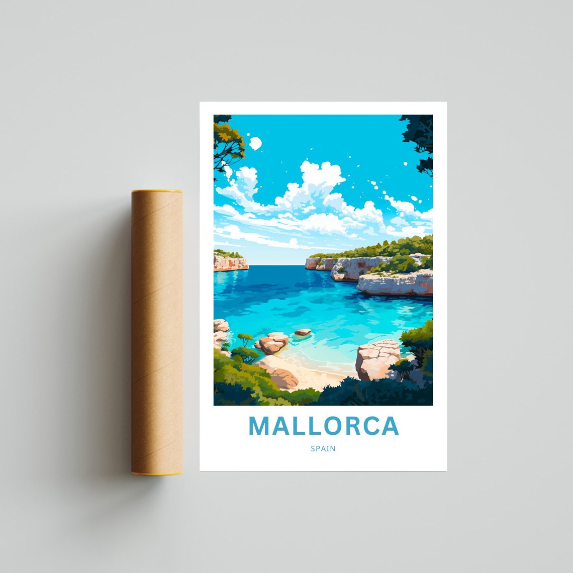 Mallorca Spain Turquoise Cove Rocky Cliffs Mediterranean Travel Poster - Image 4