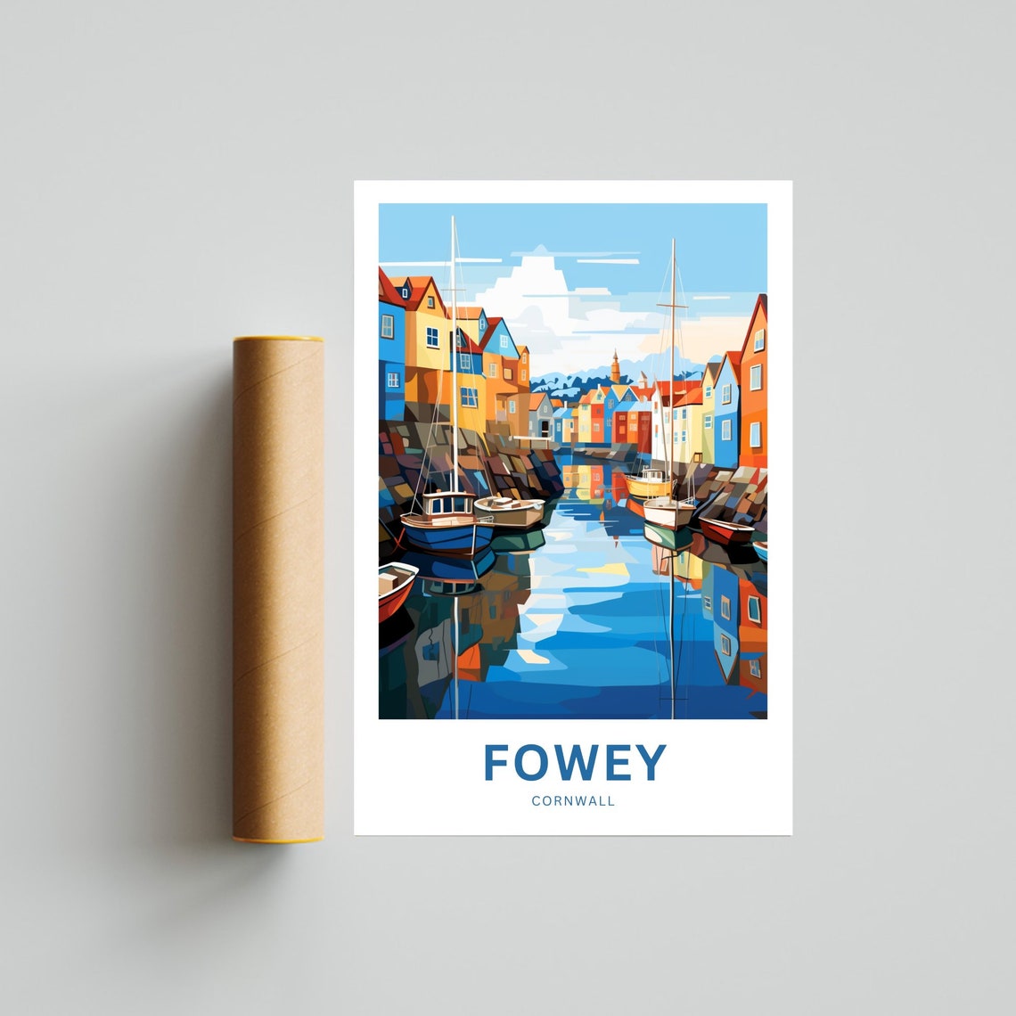 Fowey Cornwall Harbor Boats Colorful Waterfront Travel Poster - Image 4