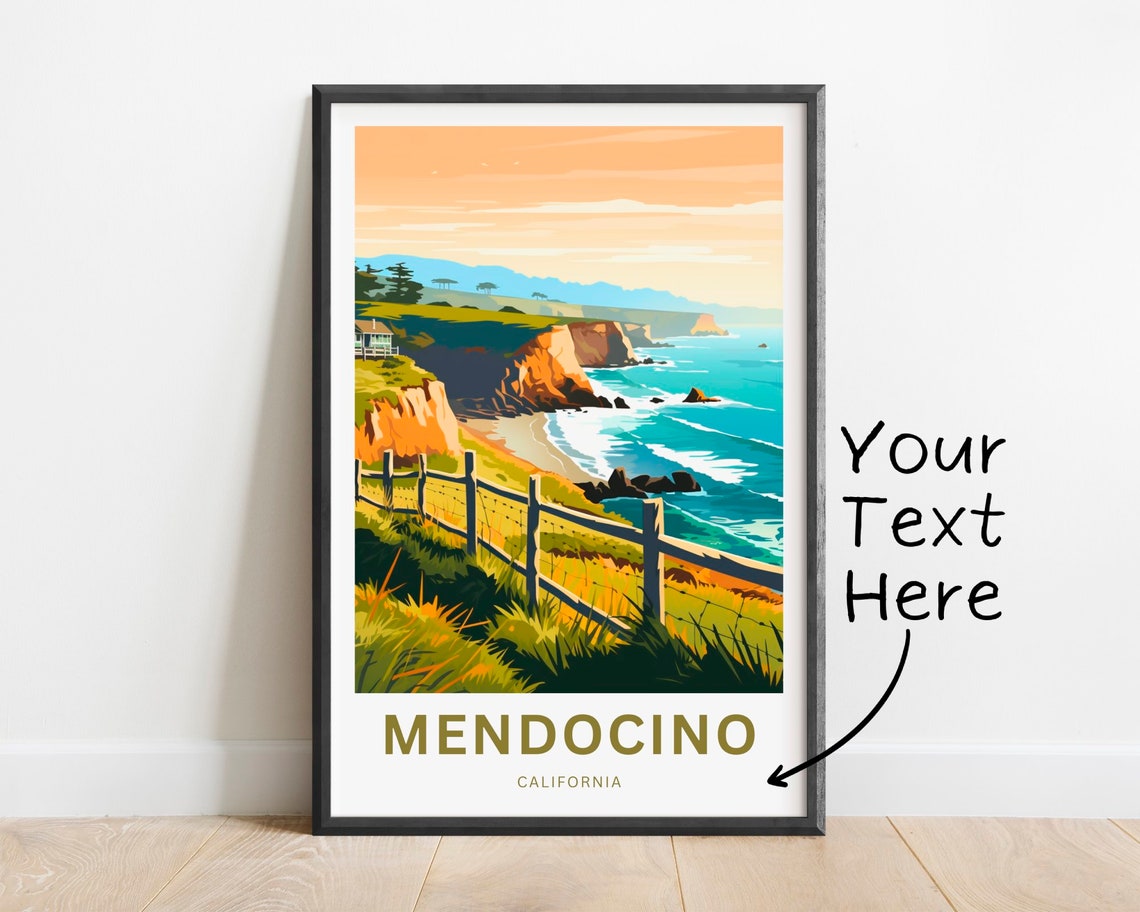 Mendocino California Cliff Sunset Customizable Coastal Travel Poster