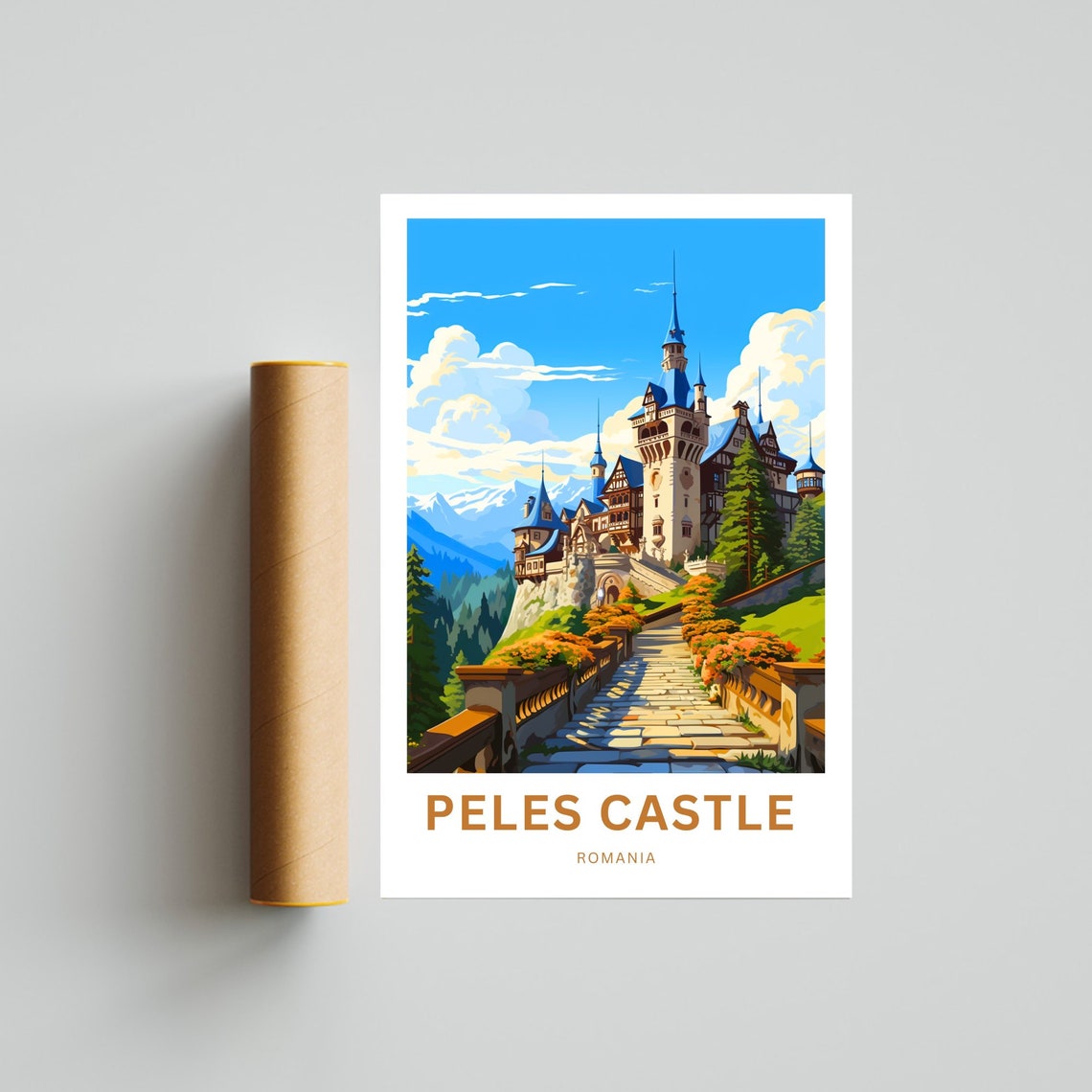 Peles Castle Romania Stone Path Mountain View Personalized Poster - Image 4