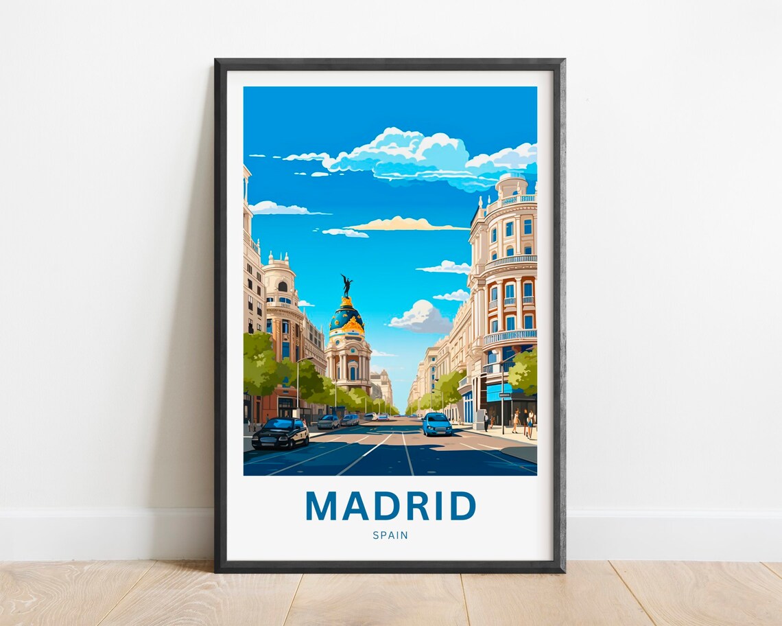 Madrid Spain Gran Via Boulevard Cityscape Illustration Poster