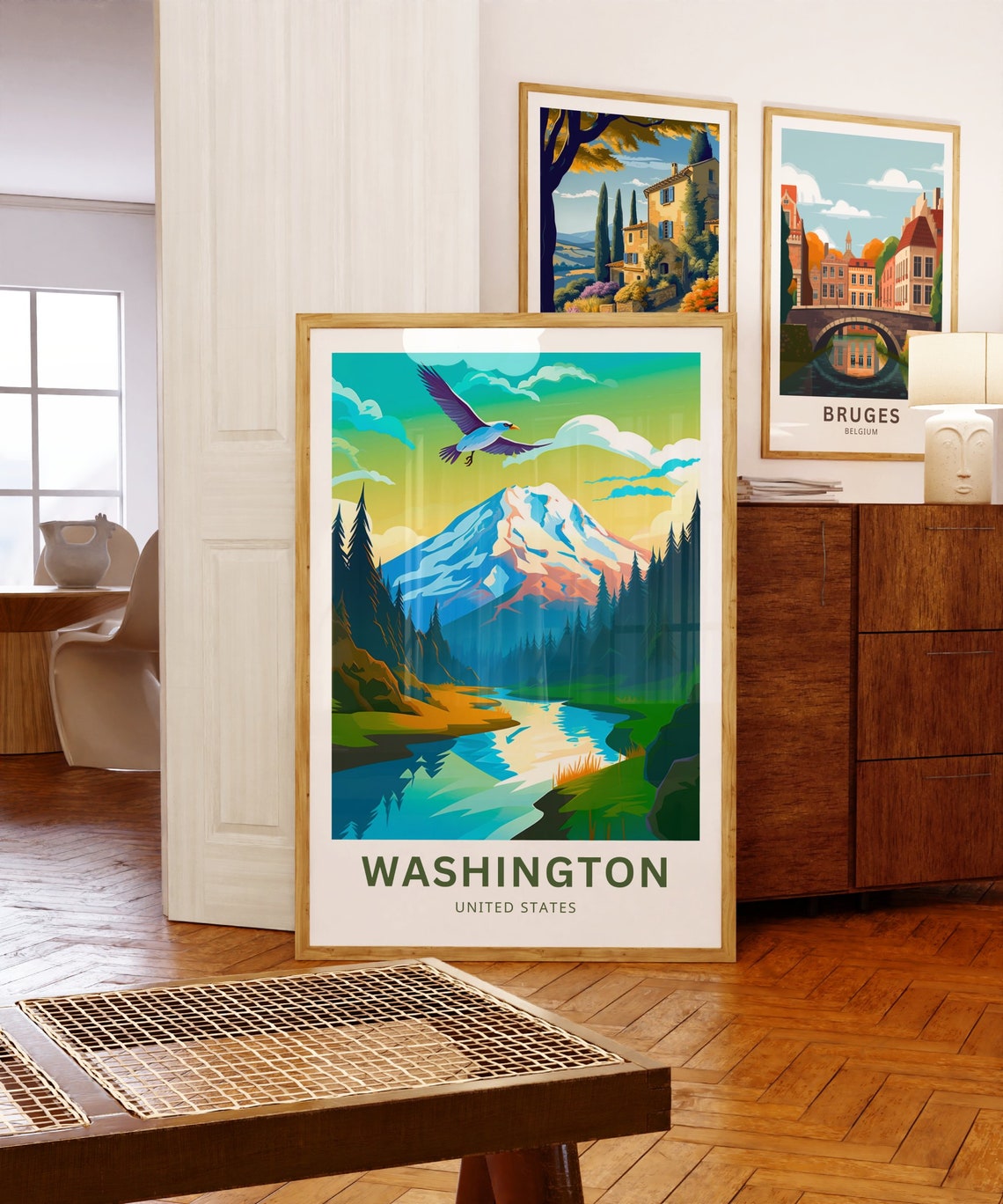 Washington Snowy Cascade Peak Eagle River Wilderness Travel Poster - Image 5