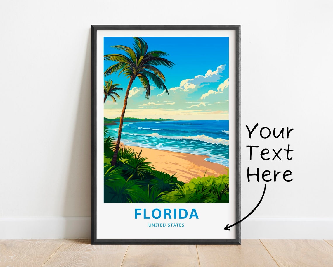 Florida Beach Palm Trees Ocean Tropical Personalized Travel Poster