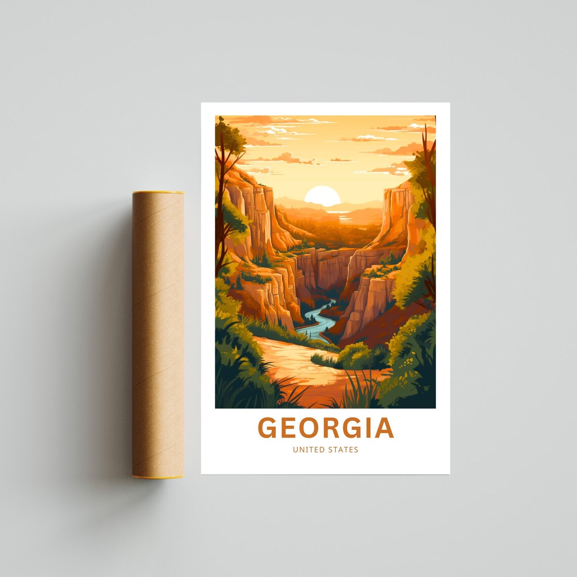Georgia Canyon Sunset River Gorge Custom Text Travel Poster USA - Image 4