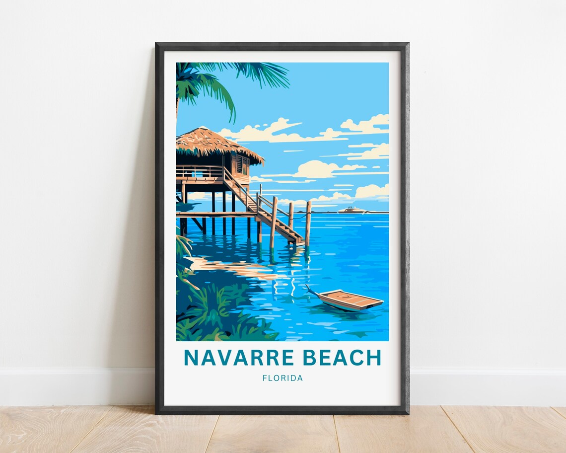 Navarre Beach Florida Stilt House Overwater Tropical Travel Poster
