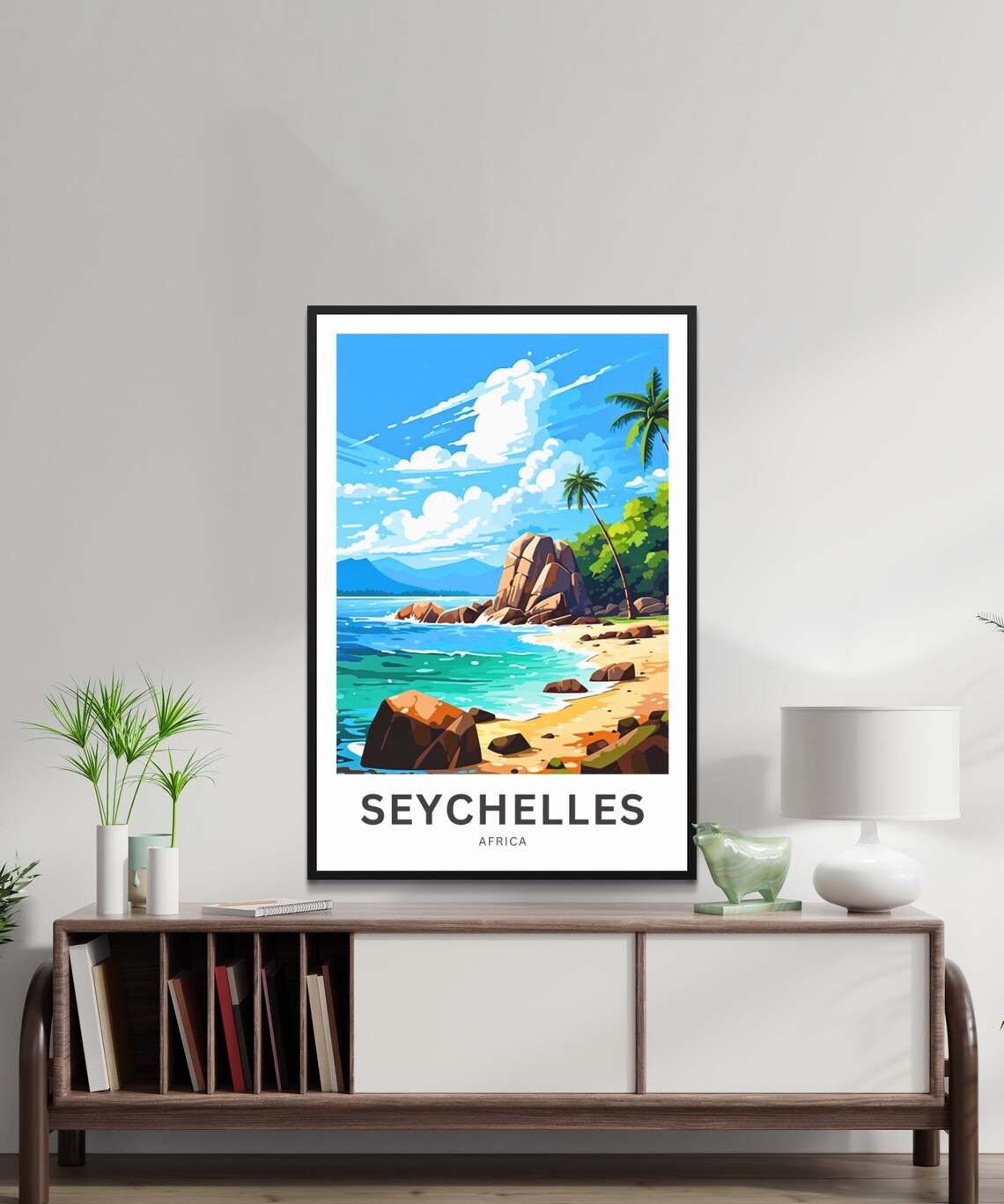 Seychelles Africa Turquoise Beach Granite Rocks Custom Poster - Image 2