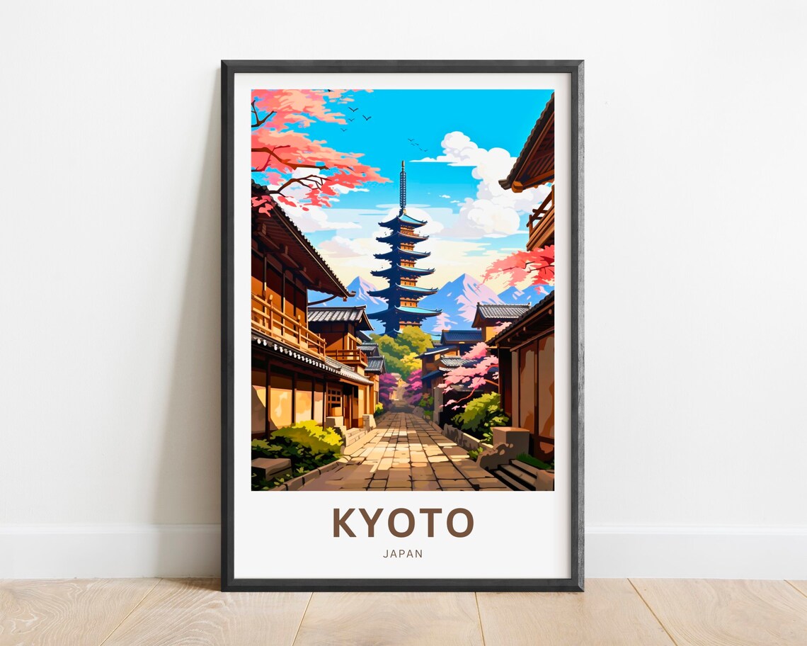 Kyoto Japan Pagoda Cherry Blossom Spring Street Travel Poster
