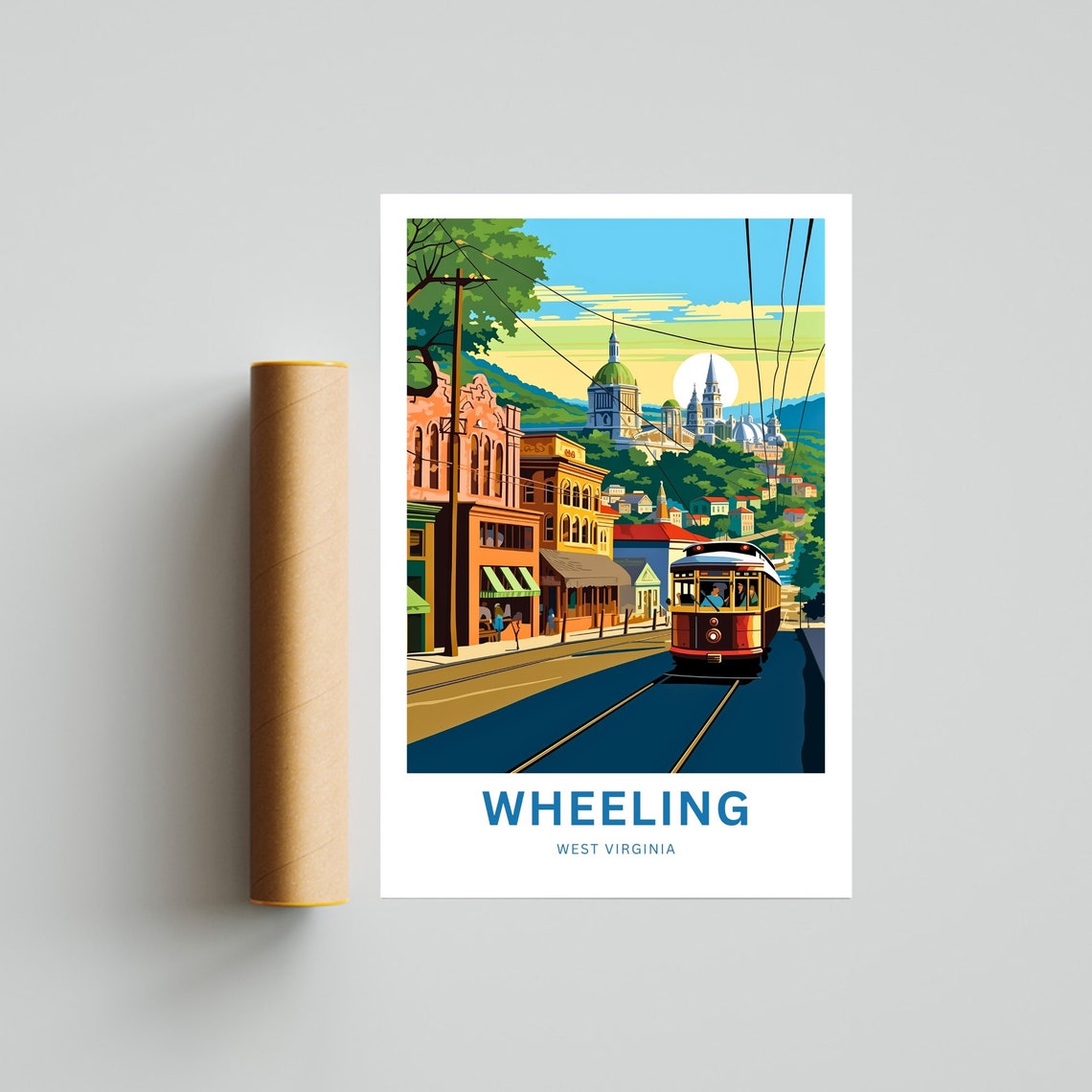 Wheeling West Virginia Golden Hour Streetcar Custom Text Travel Poster - Image 4
