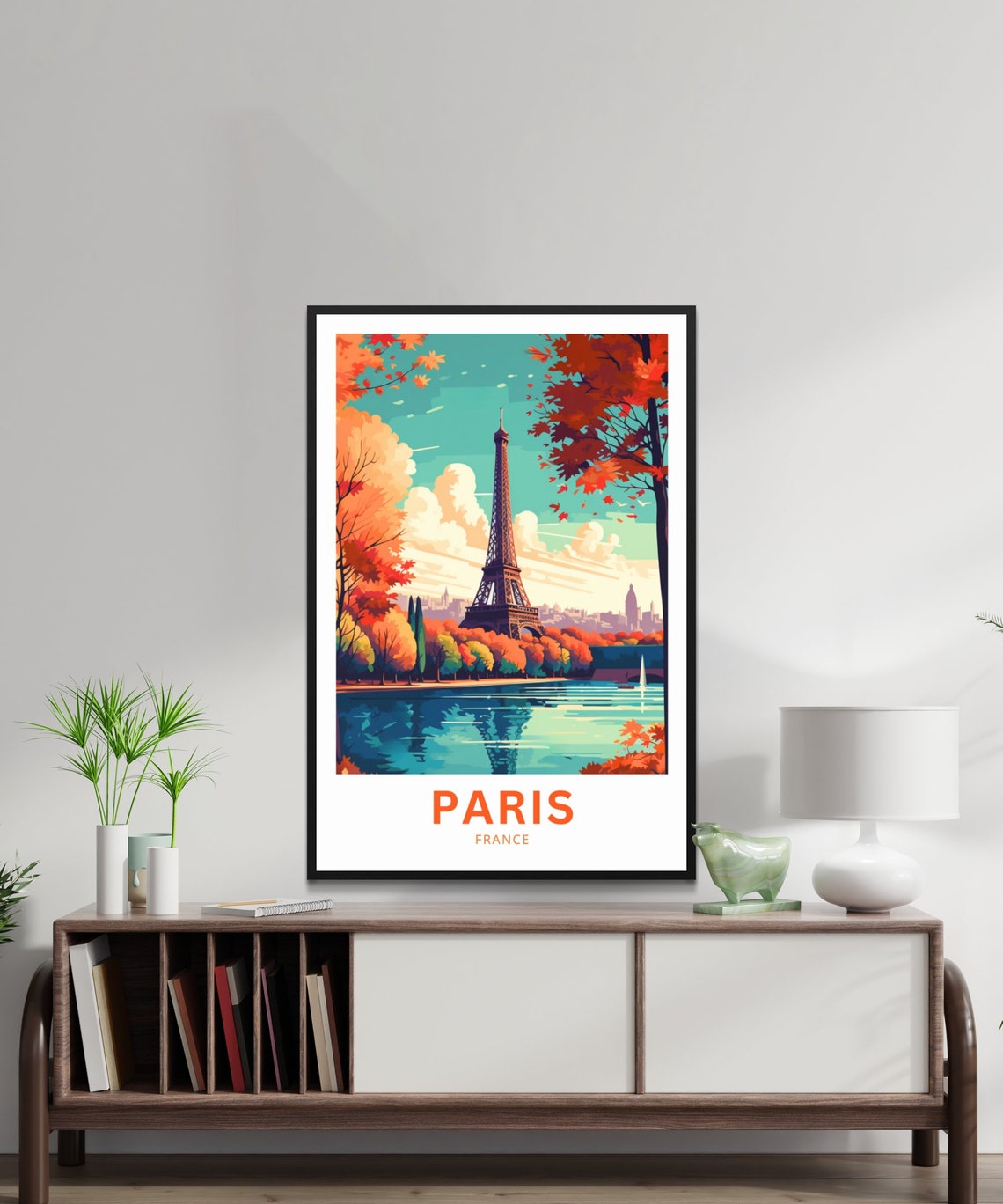 Paris France Eiffel Tower Autumn Reflection Riverside Travel Poster - Image 3