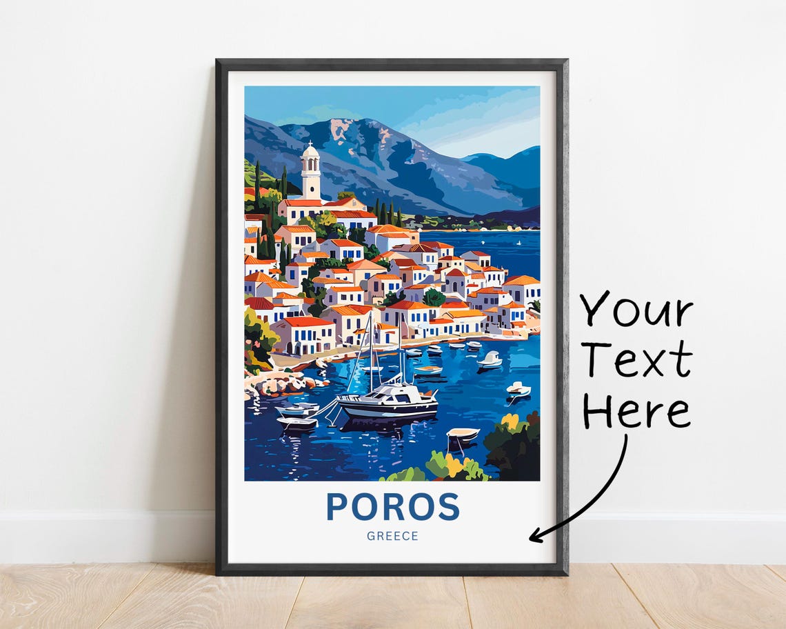 Personalized Poros Greece Harbor Town Custom Text Travel Poster