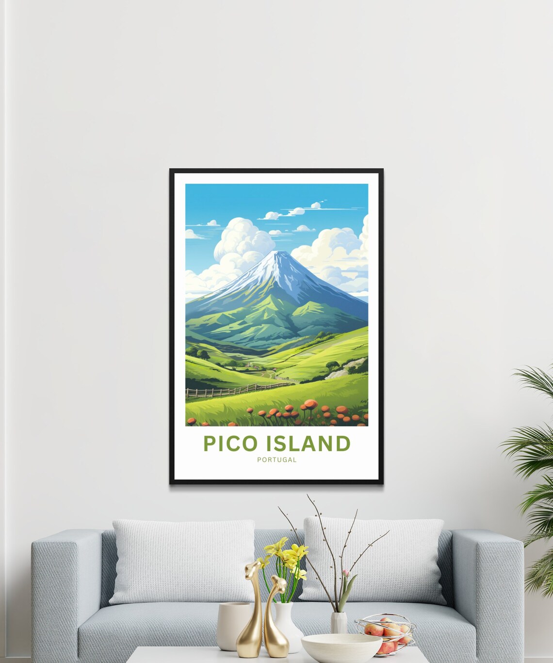Personalized Pico Island Portugal Green Volcano Hills Travel Poster - Image 3