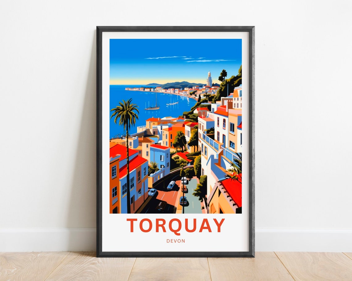 Torquay Devon Harbour Bay Hillside Town English Coast Travel Poster