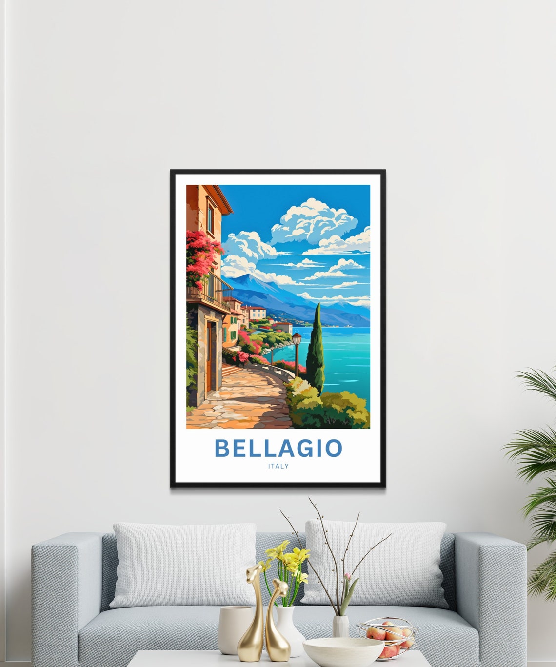 Bellagio Italy Flower Lane Lake View Personalized Art Poster - Image 2