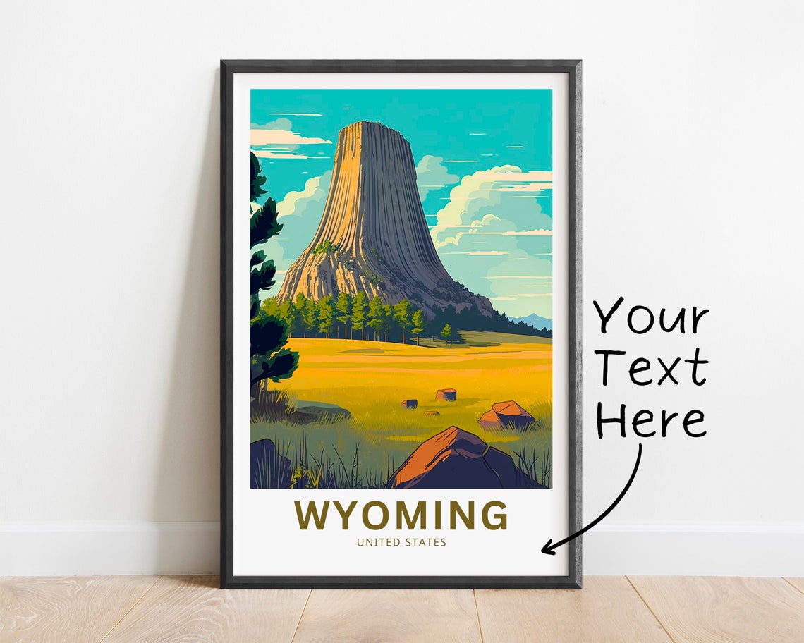 Personalized Wyoming Devils Tower Prairie Rock Custom Travel Poster