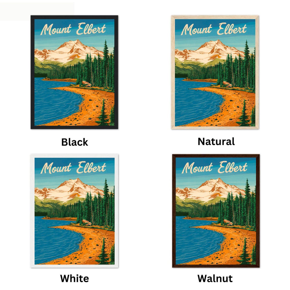 Mount Elbert Vintage Snow Peak Lake Shoreline View Travel Art Poster - Image 2