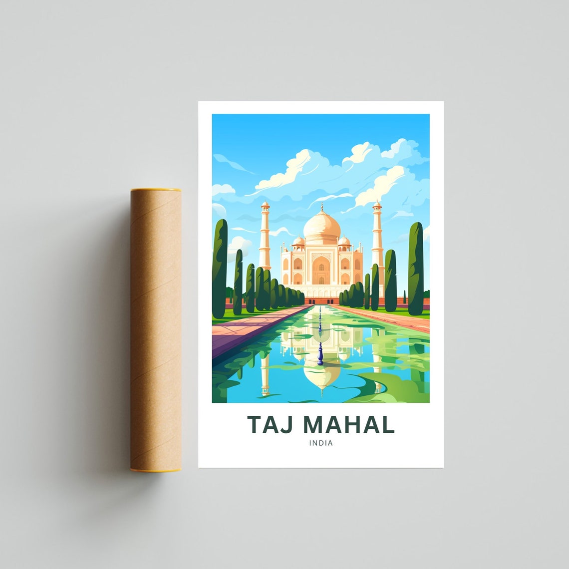 Taj Mahal India White Marble Dome Gardens Reflection Travel Poster - Image 4